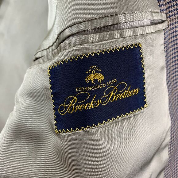 Brooks‎ Brothers Blazer Jacket Men 44RG Brown Houndstooth windowpane Sport Coat - Picture 7 of 14